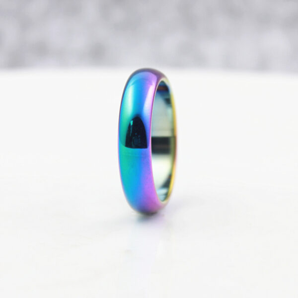 this is a Curved Hematite Rainbow Ring 6mm width